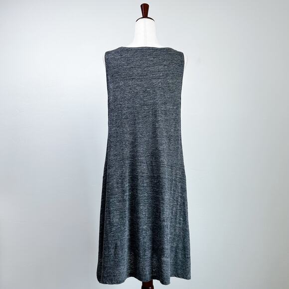 Eileen Fisher 100% Organic Linen Grey Sleeveless Dress - Picture 9 of 11